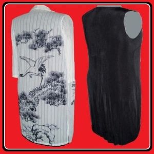 2-piece Jersey Dress w/White Oriental Print Kimono